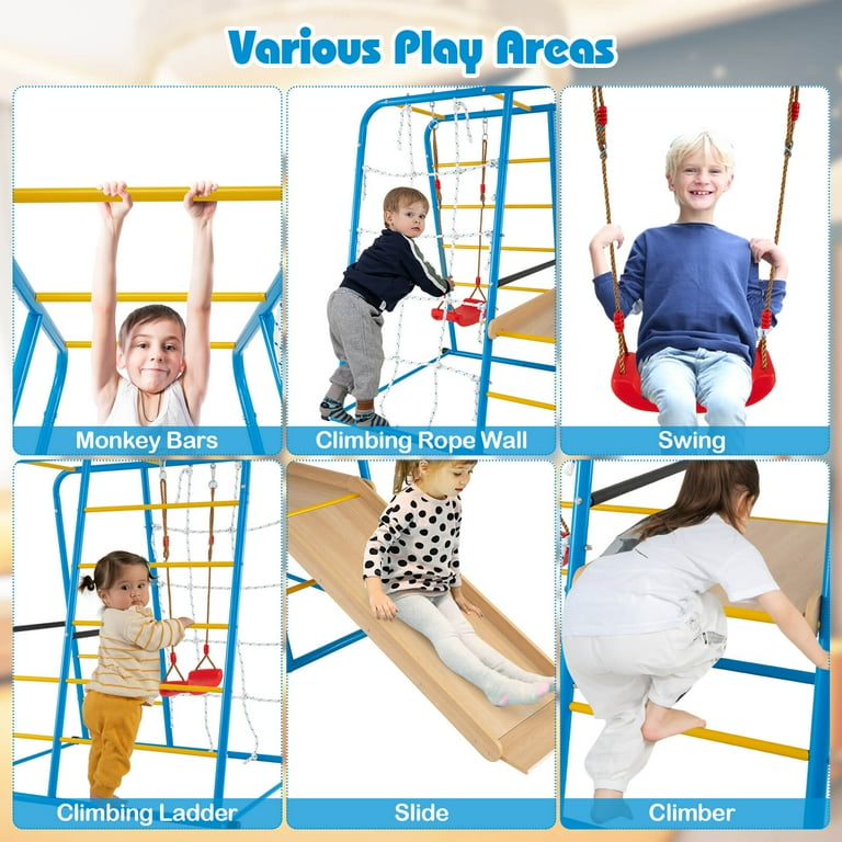 Costway 6-in-1 Indoor Jungle Gym with Slide Swing Monkey Bars
