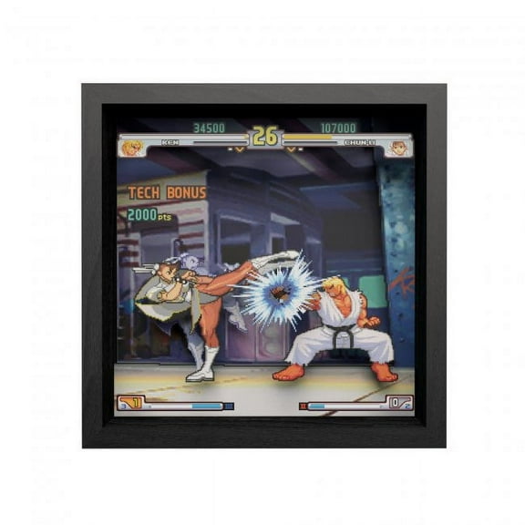 Pixel Frames Street Fighter III 3rd Strike Moment #37 Chun-Li Ryu Fight 9x9 inches Shadow Box Art - Officially Licensed by Capcom