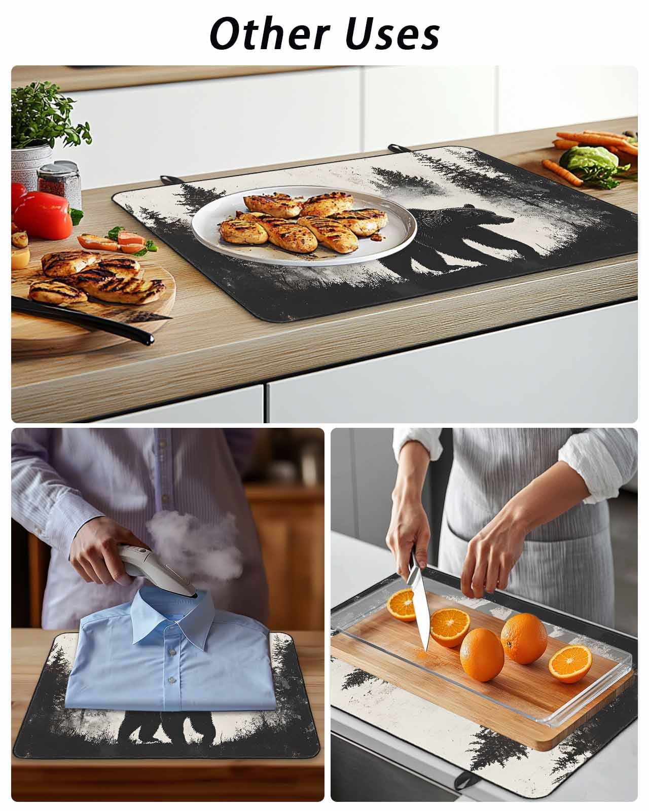Brown Bear Forest Silhouette Stove Top Covers for Electric Stove, 28'x20'' Vintage Animal Tree Glass Ceramic Stove Cover Foldable Rubber Mat Heat Resistant Cooktop Protector for Kitchen