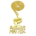 thumbnail image 1 of Polished Raised Fist Black Lives Matter with Gold-Tone Chain Necklace - 4mm 30" Cuban Chain, 1 of 4