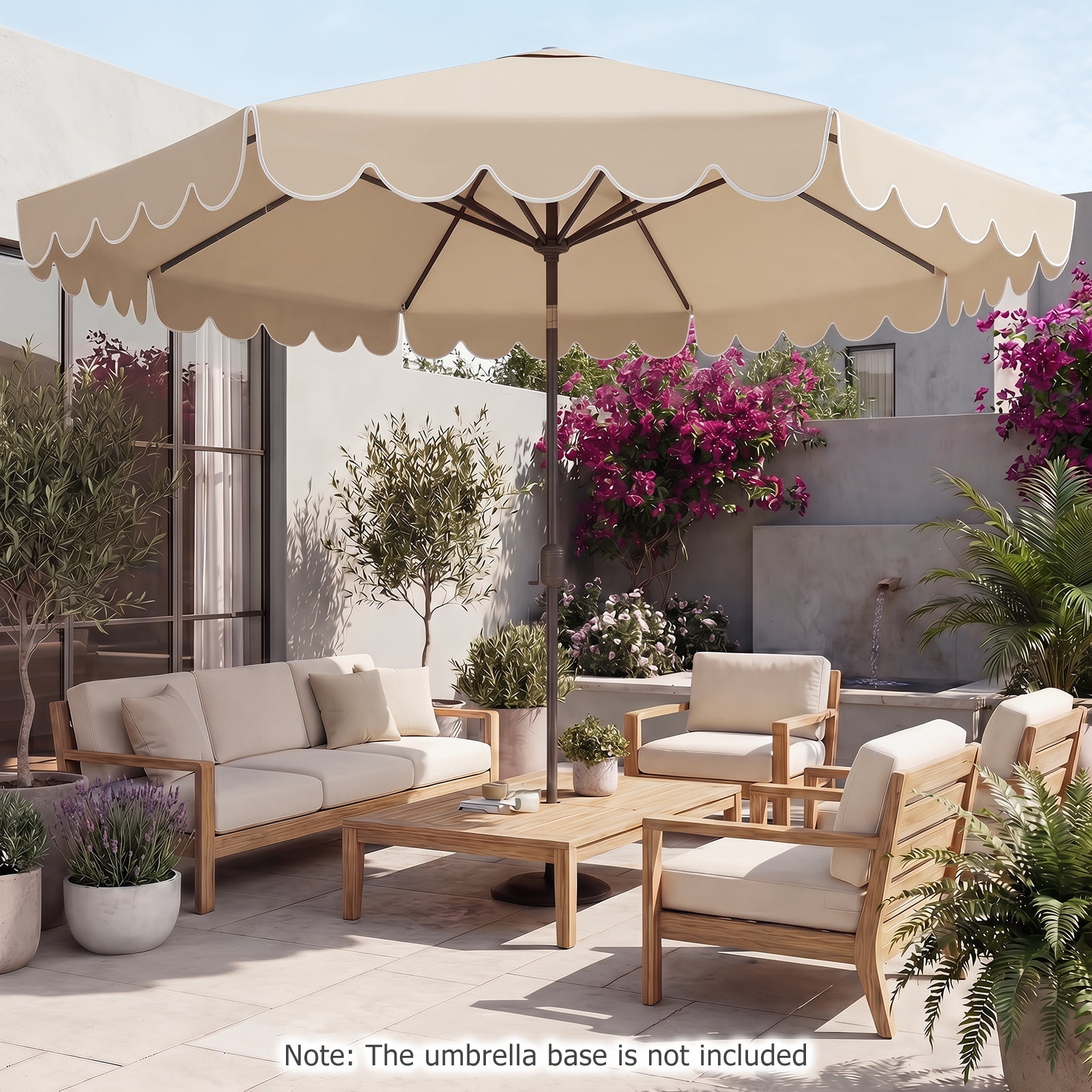 Costway 10 FT Patio Umbrella with Crank Tilt Adjustment Ruffles Vented Top 8 Ribs Beige
