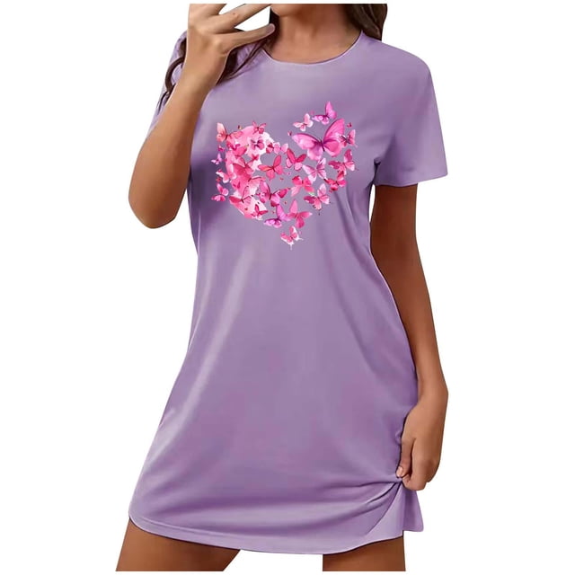 Chemises de Nuit pour Femmes, Chemise de Nuit Courte Surdimensionnée pour Femmes Mode à Imprimé sur la Poitrine à Manches Courtes