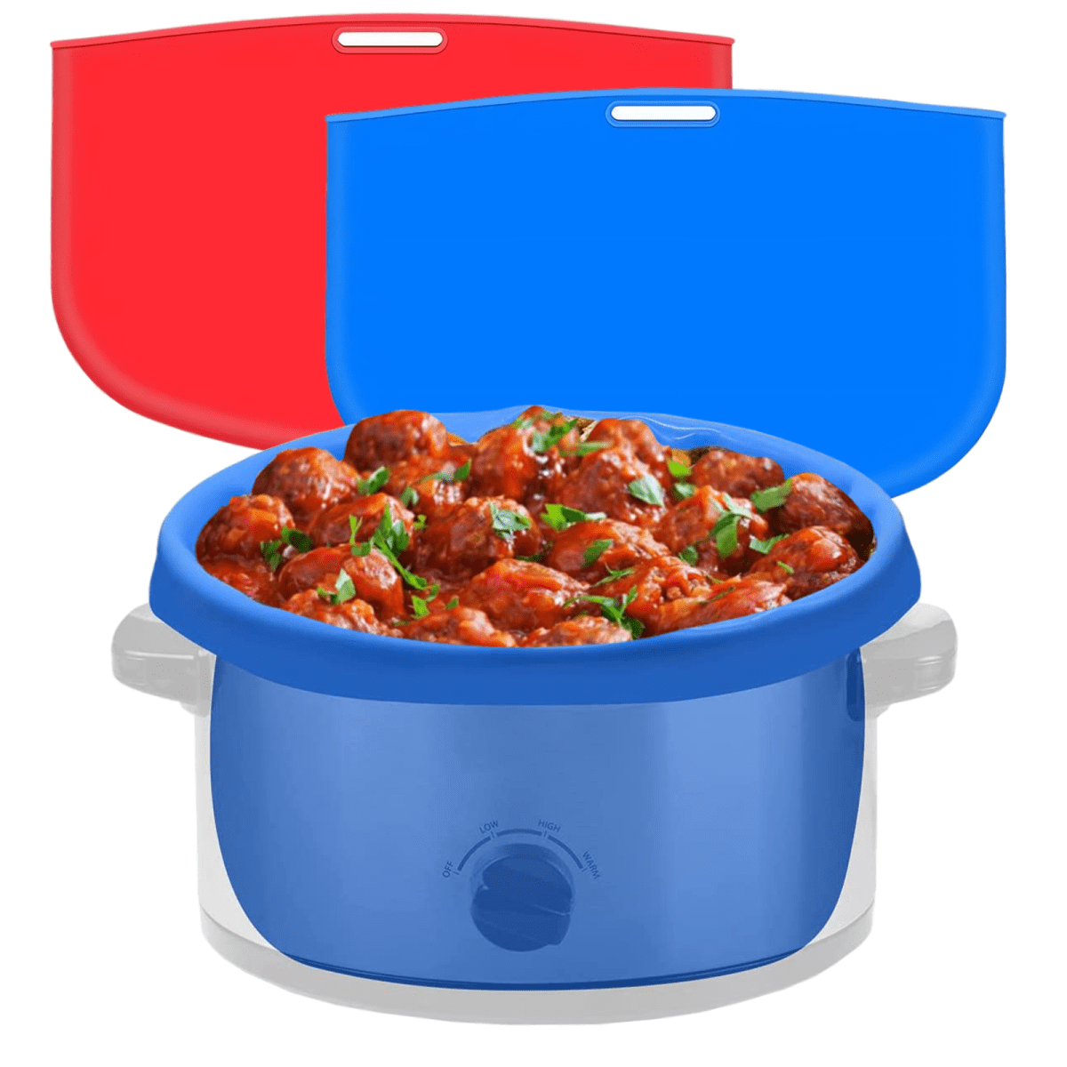 Haldane 2 Pack Slow Cooker Liners - Reusable Crock Pot Divider, Safe Silicone Cooking Bags Fit 7-8 Quarts Oval or Round Pot (Fit 8 qt Red+Blue)