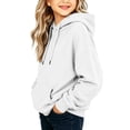 thumbnail image 2 of Girls Solid Color Hoodie, Drawstring Pocket Soft Loose Pullover, Long Sleeve Casual Top For Kids White 5-6Years, 2 of 6