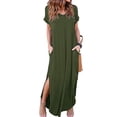 thumbnail image 2 of Sonducket Vestido de mujer con cuello en V Abertura Vestido largo Chica Ropa de manga corta Vestidos Verde L, 2 of 4