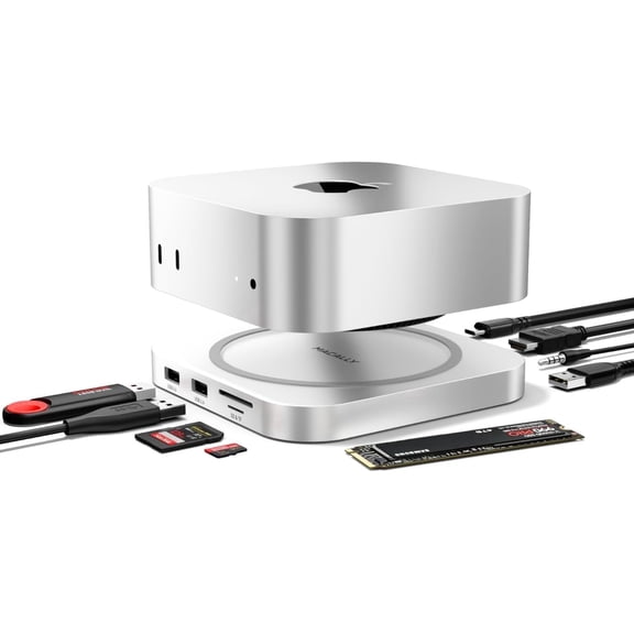Macally Mac Mini M4 Dock Stand Hub with USB-A, NVMe/SATA SSD, SD Reader
