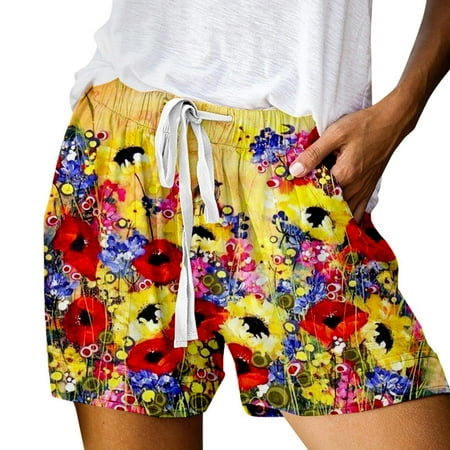 

Pajamas Shorts for Women Women s Summer Casual Print Tucked Waist Drawstring Shorts Casual Pants Pants Short Sleeve V Neck Shirts for Women Pack