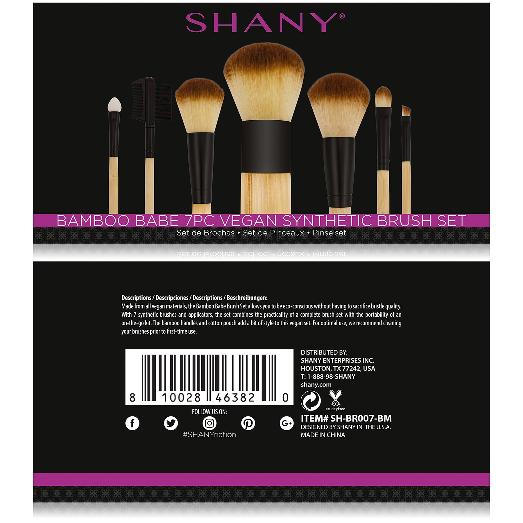 SHANY Bamboo Makeup Brush Set - Vegan Professional Makeup Brushes With Premium Synthetic Hair & Cotton Pouch for Easy Brush Storage - 7pc With Pouch