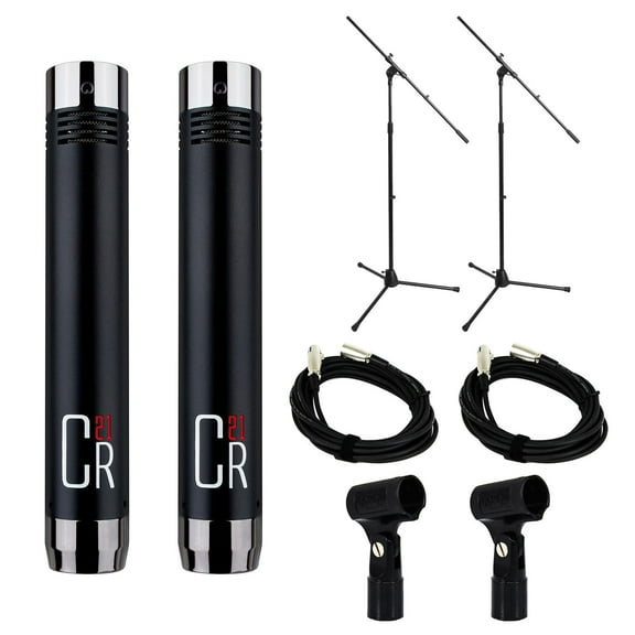 MXL CR21 Microphone Stereo Pair w/ 2 20-foot XLR Cables & Stands Bundle