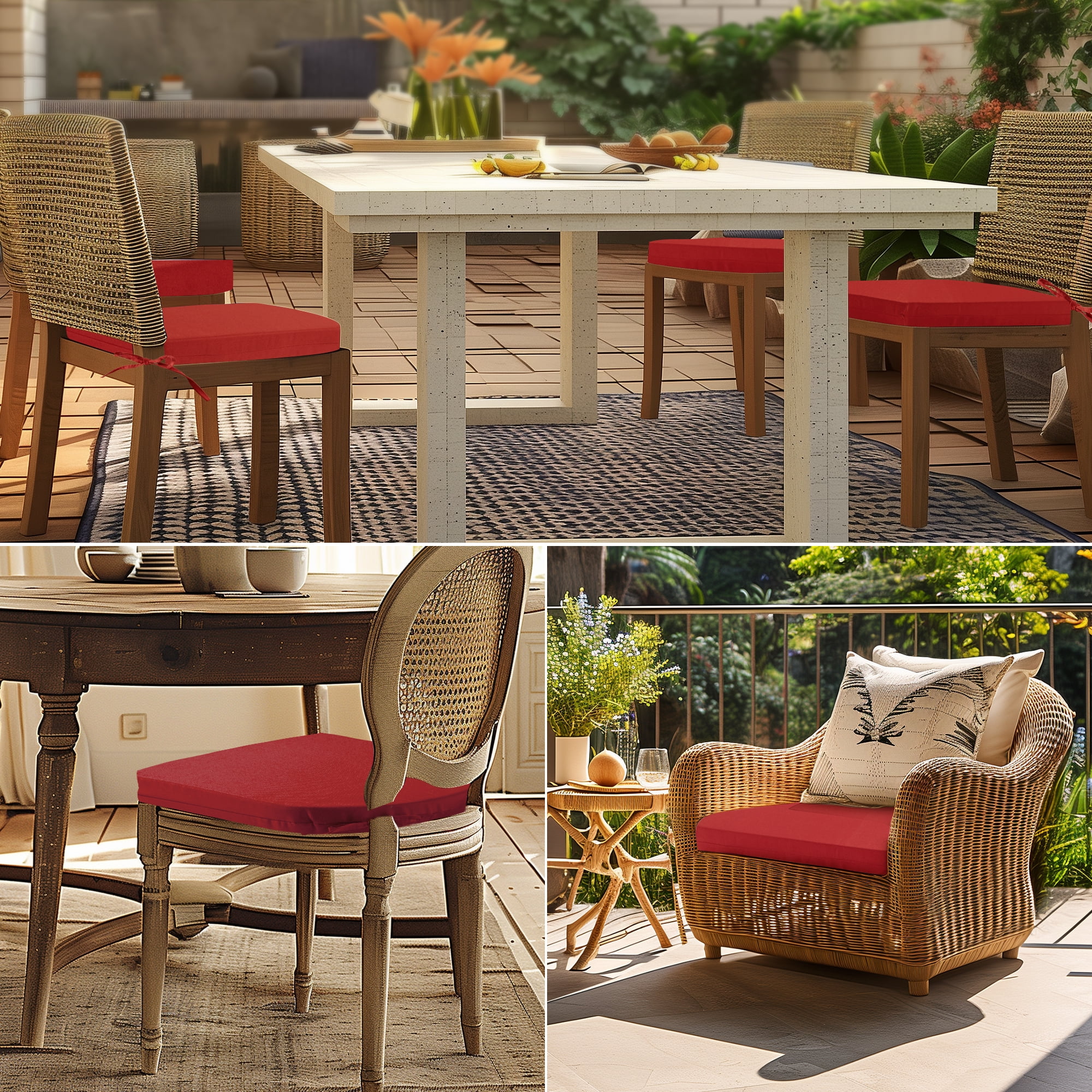 Unikome 4-Pack Outdoor Patio Seat Cushions, Solid Waterproof, Rounded Square, 17 inch x 16 inch, Wine Red