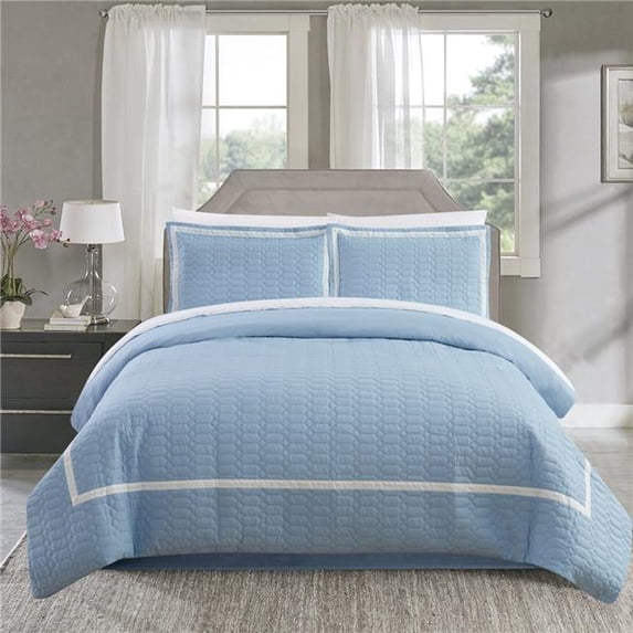 Chic Home DS4775-BIB-US Duvet Cover Set Hotel Collection King Size Two Tone Banded Print Zipper Closure Bed in a Bag, Blue - 7 Piece