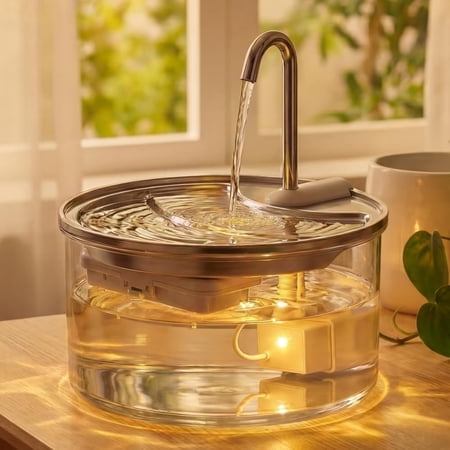 Glass Cat Water Fountain-84oz Dishwasher Safe Cat & Dog Fountain | Borosilicate Glass Bowl,Easy to Clean,Fully Visible Water Level,Ultra Quiet Pump,Warm Light,Gifts for Cats, Dogs
