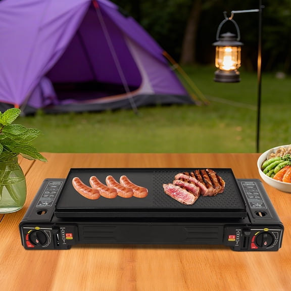Portable Camping Stove Camping Stove with Baking Tray&Portable Case, 2 Burners Camping Stove for Picnics