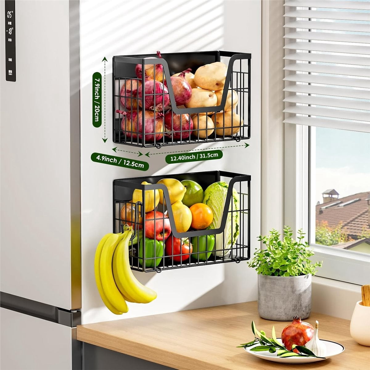 2 Set Magnetic Fridge Shelf Organizer, Storage Bins for Potato, Onion,Perfect for Refrigerator, Pantry, Kitchen