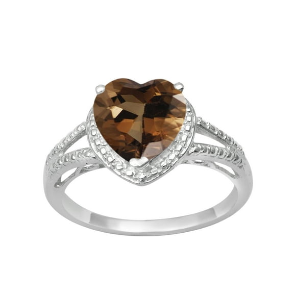 Smoky Quartz 925 Sterling Silver 8MM Heart Shape Women Valentines Day Gifts Ring