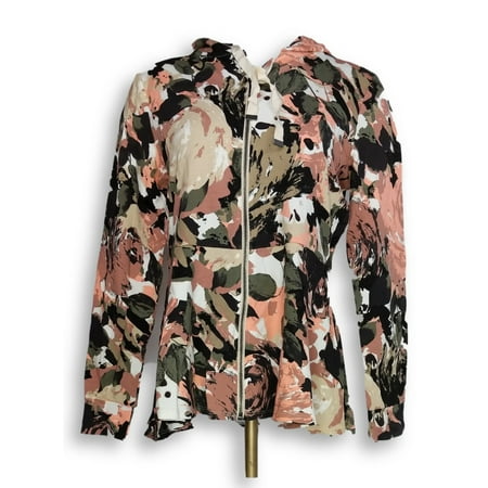 Isaac Mizrahi Live! Women's Sz S Floral Printed Zip-Front Beige A351118