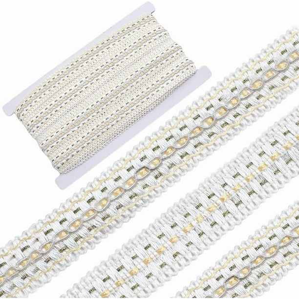 Cinta de flecos de encaje de poliéster tejido de 13 yardas y 1 pulgada de ancho para tapicería, flecos decorativos y cinta de encaje.