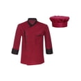 thumbnail image 1 of iiniim Unisex Long Sleeve Chef Coat Jacket with Hat Lightweight Button Restaurant Kitchen Chef Top Uniform Burgundy XL, 1 of 7