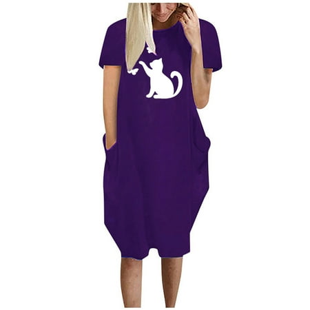 

Juebong Women s Casual Summer Sweatshirts Dresses Short Sleeve Swing Dress Women Fashion Floral Print Casual Round Neck Loose Dress With Pocket