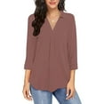 thumbnail image 2 of Otntypg Womens Collared Ruched V Neck 3/4 Sleeve Shirts Business Casual Tops Loose Work Blouses Trendy Solid Color Flowy Dressy Tunic Shirt Rose Gold XL, 2 of 5