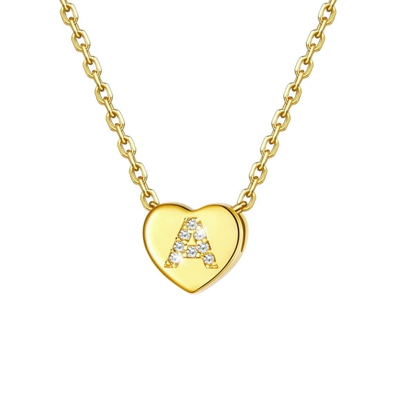 U7 Mother's Day Gifts for Women 14K Gold Plated Letter Pendant with Sparkle Cubic Zirconia Tiny Heart Letter Initial A Necklace Choker