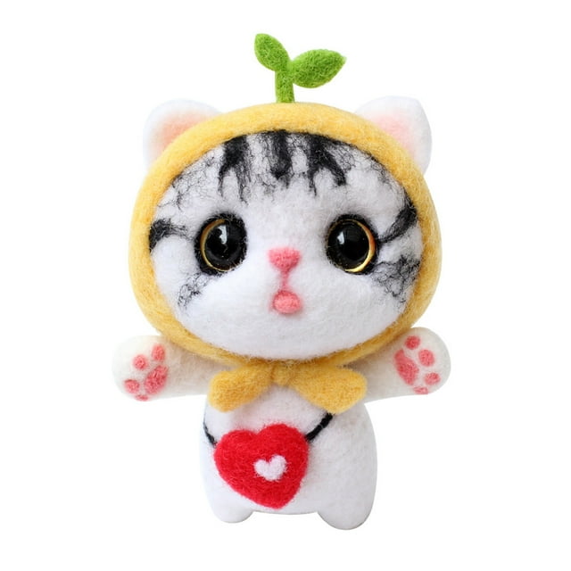Dvkptbk Cute Cat Pattern Handmade DIY Poke Wool Felts Material Production Package