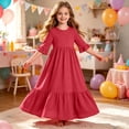 thumbnail image 5 of Girls Tiered Maxi Dresses Half Sleeve Ruffle Hem Long Dress Summer Casual Vacation Outfits Red, Size 5 Y, 5 of 7
