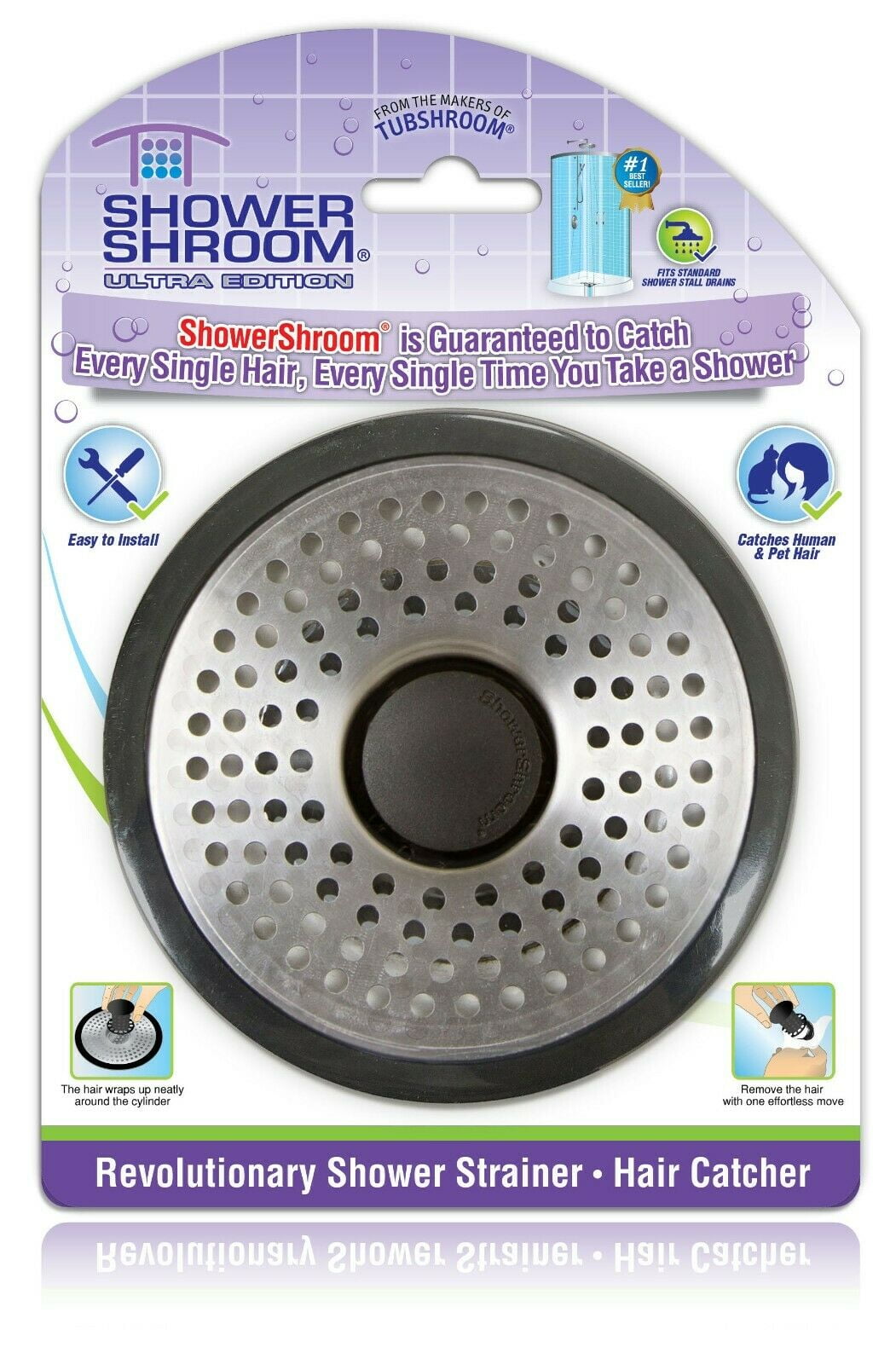 ShowerShroom SHSULT755 Ultra Revolutionary Shower Hair Catcher Drain Protector, Stainless