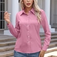 thumbnail image 5 of Ecqkame Womens Button Up Shirts Solid Color Long Sleeve Turn Down Collar Tops Casual Loose Formal Office Daily Blouse Pink XL, 5 of 8
