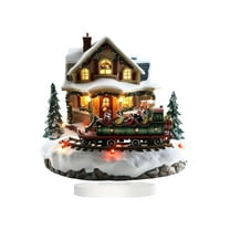 AUDeals Christmas House Ornament, 2D Acrylic Cabin Decor with Base, Special Shape Art Decor for Home Desktop, Xmas Tabletop Decoration