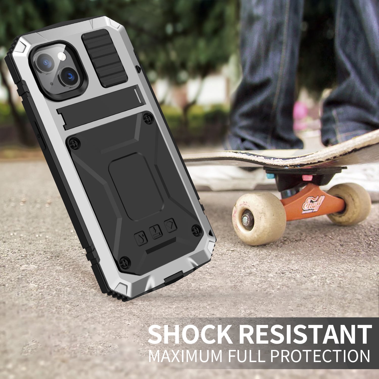 ELEHOLD for iPhone 14 6.1 Inch 2022 Case, Heavy Duty Armor Built-in Explosion-Proof Tempered Glass Screen Protector Wireless Charging Hang Rope Hidden Kickstand Shockproof Rugged Case,Silver