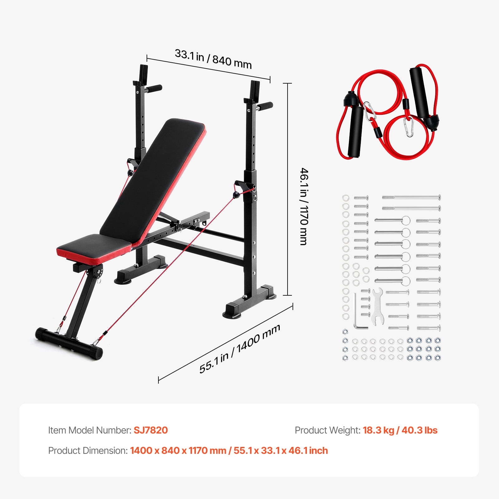 KFFKFF 6-Function Weight Bench Kit, 600lbs Customizable Exercise Bench Press, Home Gym Strength Training Sit-up Bench, Swiftly Foldable Incline Decline Flat Bench