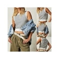thumbnail image 3 of Yunliwuli Women's Stripe Print Tank Tops Sleeveless Round Neck Slim Fit Show Navel Knit Vest for Summer, 3 of 10