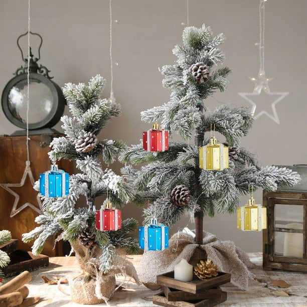 Juego de adornos para árboles de Navidad de 6 - Bolas pintadas de casa de nieve de plástico con cuerda para colgar • Decoraciones navideñas