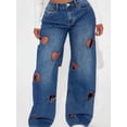 thumbnail image 5 of Women'S Jeans Baggy High Waist Hollow Heart Embroidery Wide Leg Denim Pants Blue S, 5 of 8