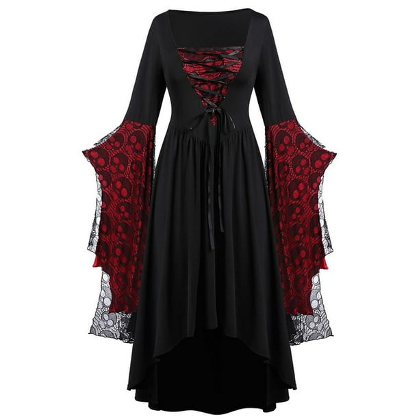 Disfraz Vintage de Halloween para mujer, vestido gótico de bruja, vampiro, fantasma, vestidos de fiesta estampados, fantasma Medieval, ropa de novia