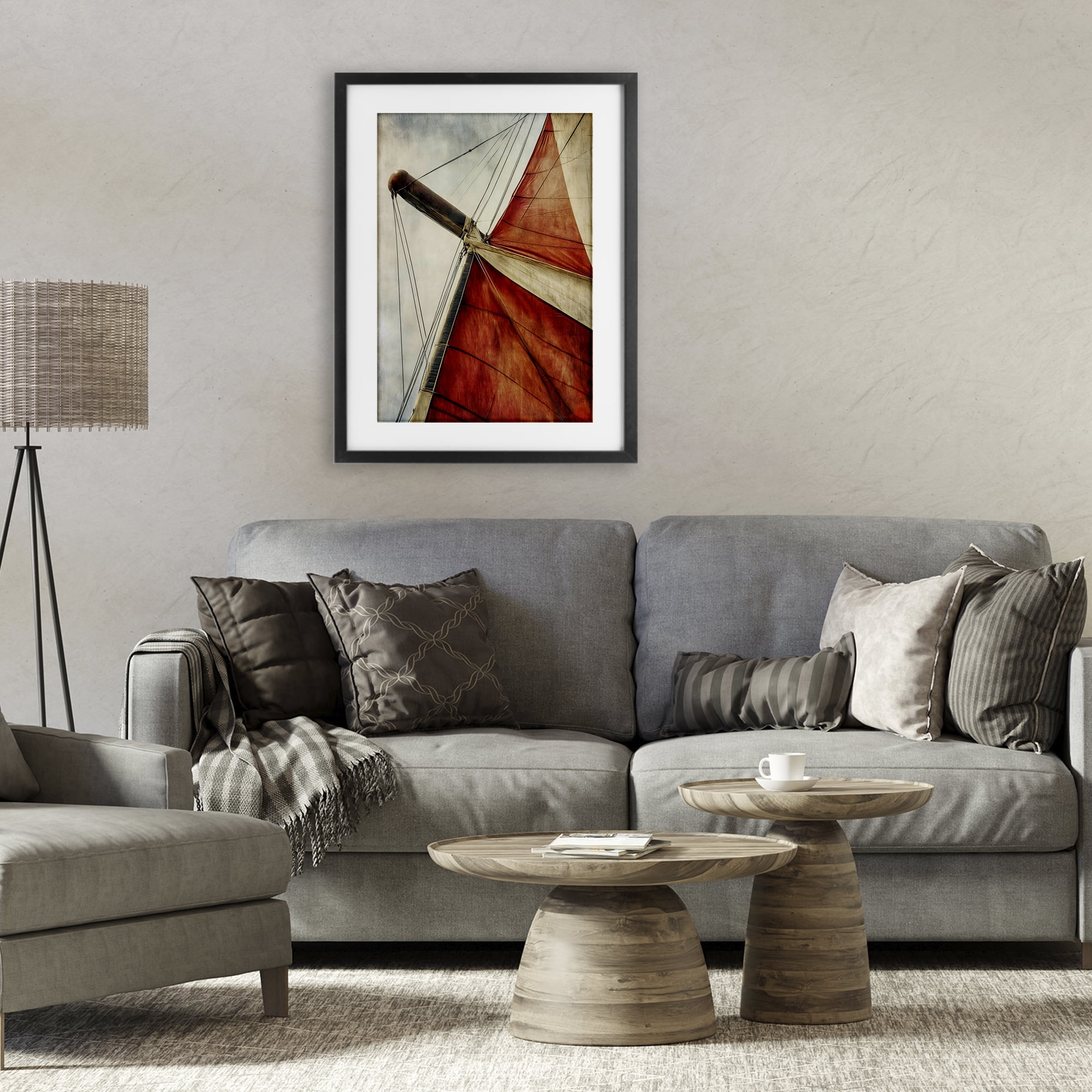 Stupell Industries Red Sail at Sea Black Framed Print Under Glass, design by Creative Studio