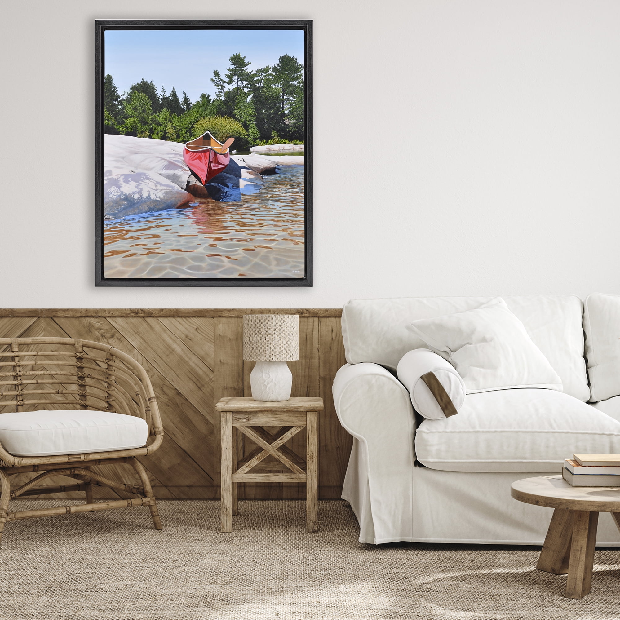 Stupell Industries Canoe at Water's Edge Black Framed Floater Canvas Wall Art, design by Kenneth M Kirsch