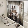 thumbnail image 4 of 4PCS/Set Highland Cow Bathroom Funny Animal Highland Cow Sitting on The Toilet Reading a Newspaper Shower Curtains for Bathroom Decor,Black Grey Bathroom Decor,Waterproof Fabric Bath Curtain, 4 of 6
