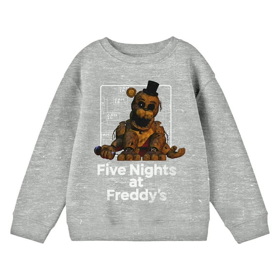 Five Nights At Freddy's Golden Freddy Youth Athletic Heather Crew Neck Long Sleeve Sweatshirt - Medium
