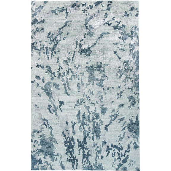 Feizy Dryden Transitional Abstract, Blue/Green/Silver, 2' x 3' Accent Rug Sheen Handmade Industrial Watercolor Design Carpet for Living Dining Bed Room