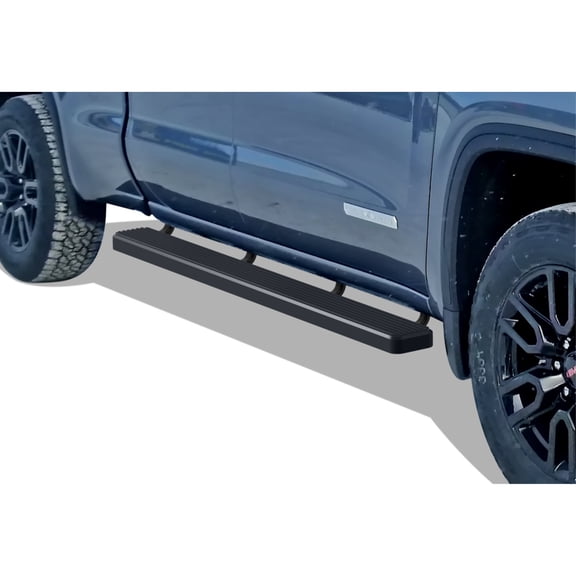 2019-2022 Chevy Silverado/GMC Sierra 1500 Crew Cab 2020-2022 Chevy Silverado/ GMC Sierra 2500/3500 Crew Cab Stainless Steel with 6061 Aluminum Step Pad Black Finish 6-Inch Door to Door Side Step