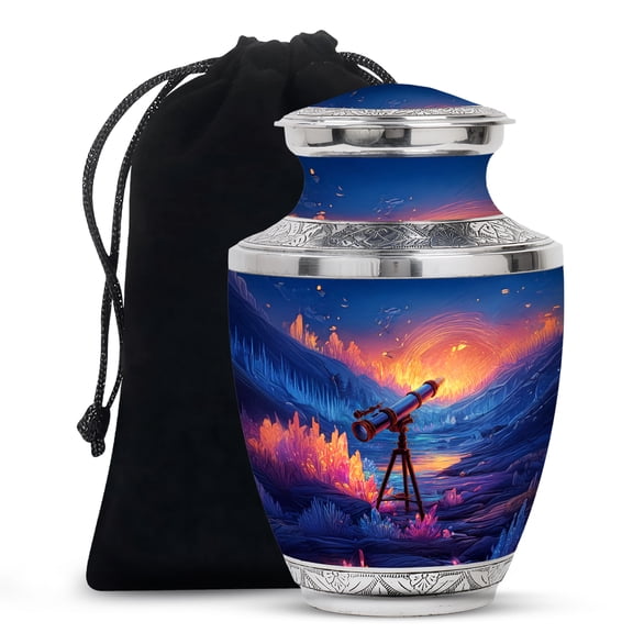 MUKTIVE Telescope Cremation Urn for Adult Male, Large Lilac Memorial Urns for Human Ashes for Mom & Dad, Handcrafted Cherry Blossom Cremains Ash Holder, 10 Inch Memorial Big Urn