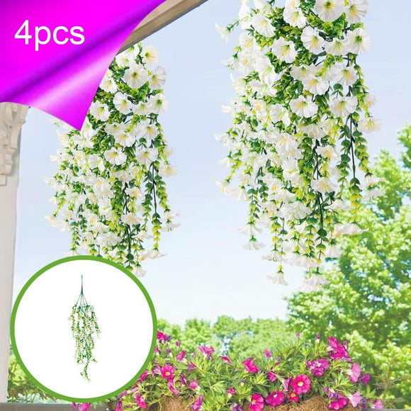 Imitation Hanging Plants, Morning Glory Vines, Plastic Greenery, 76cm Long, for Indoor and Outdoor Wall Decor,Embroidere,YISHFHP,White