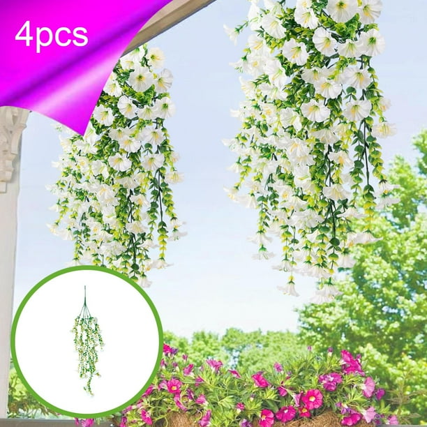 Enredaderas colgantes artificiales de campanilla | Guirnalda de flores artificiales con hojas verdes (paquete de 4)