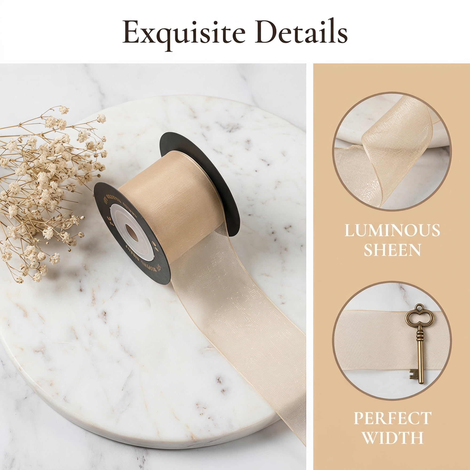 Unique Bargains Wide Matte Decorative Ribbon Champagne 5.5 Yard