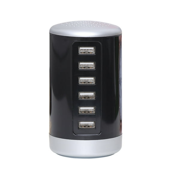 Concentrador USB de 6 puertos, adaptador de corriente, cargador de teléfono móvil, placa de carga de escritorio con enchufe estadounidense (negro)