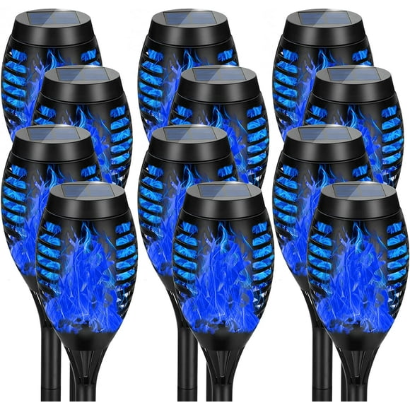 SHIJIU-12 Pack Solar Torch Lights Outdoor Waterproof - Blue Flickering Flame, Outdoor Solar Garden Lights for Yard, Tiki Torches for Outside Patio Pathway Decorations