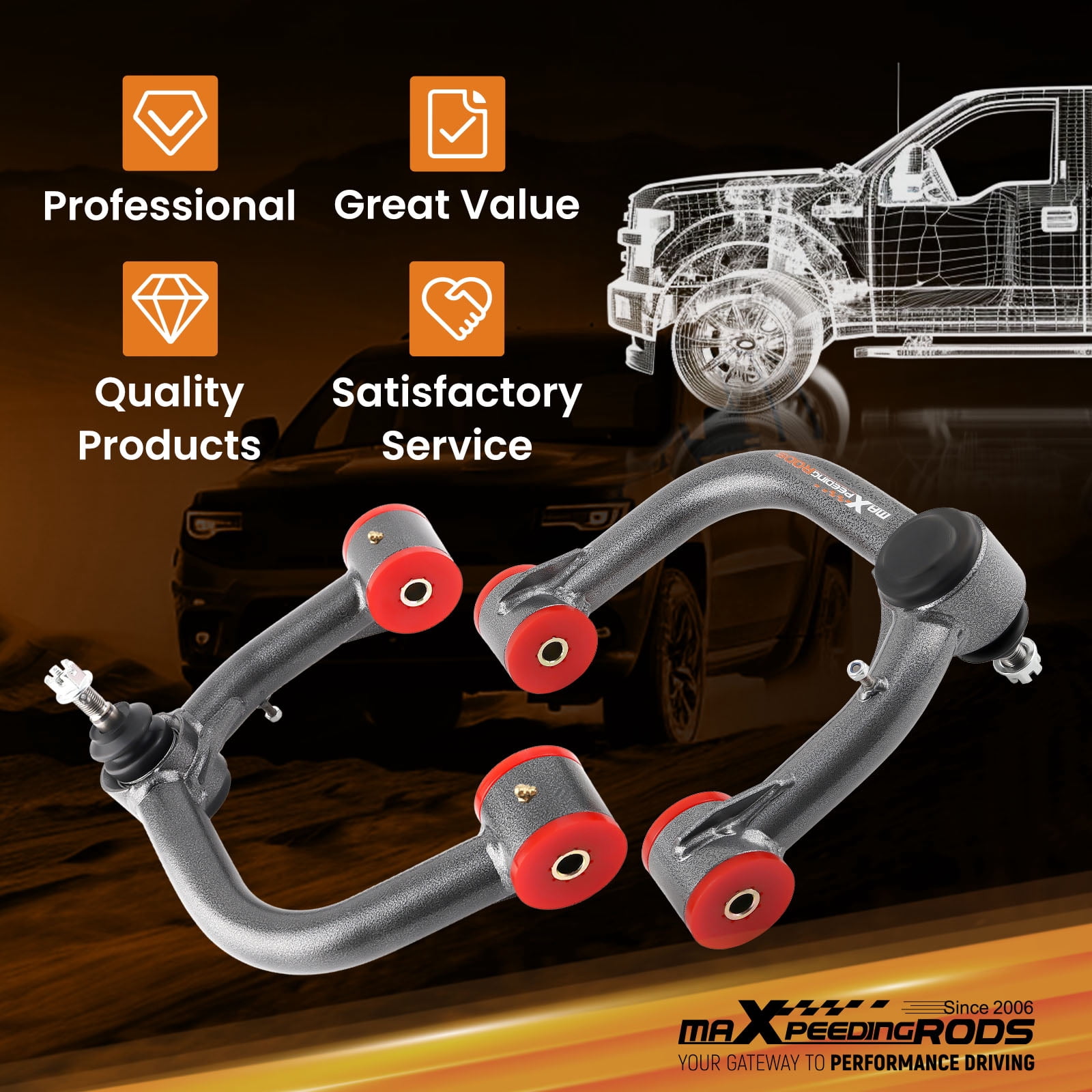 maXpeedingrods 2-4” Lifted Upper Control Arm for Toyota 4Runner 2003-2021, for Toyota FJ Cruiser 2007-2014, for Lexus GX470 2003-2009, for Lexus GX460 2010-2021