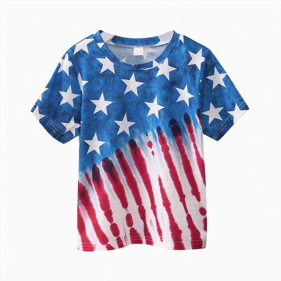 mgoYE Kids Boys American Flag Shirts 4th of July T-Shirt 5 6 7 8 9 10 Years Toddler Girls Patriotic Tops Tee Independence Clothes Size 11 Years